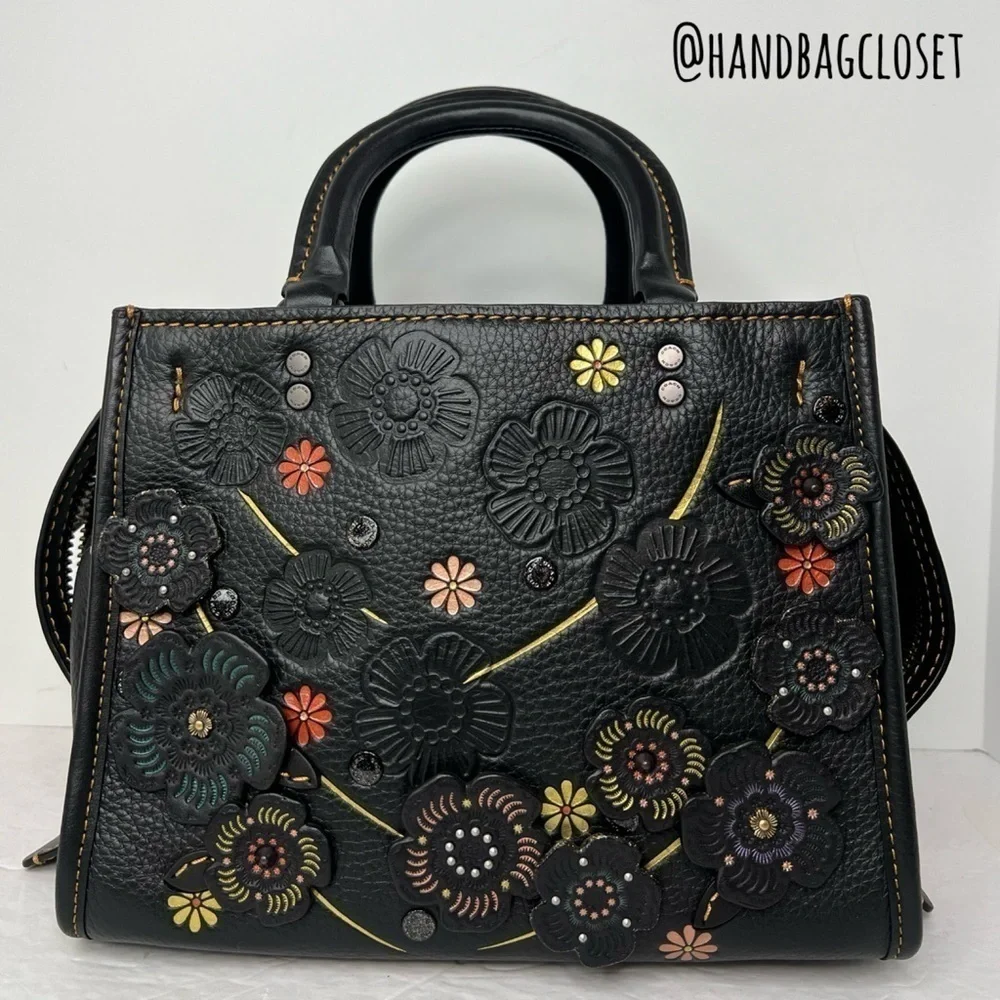 COACH 1941 TOOLED TEA ROSE TEAROSE WILLOW METAL AND LEATHER ROGUE 25 RARE BAG